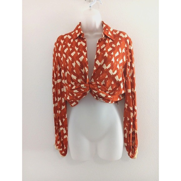 Zara Tops - NWT Zara Linen‎ Blend Midriff Crop Twist Top with Beaded Cuffs Size XS Boho NEW
